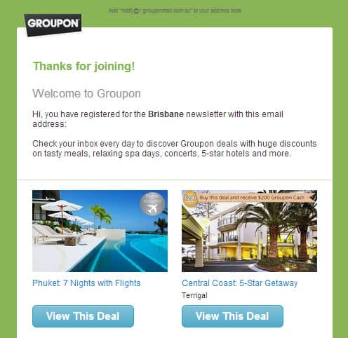 Groupon welcome email