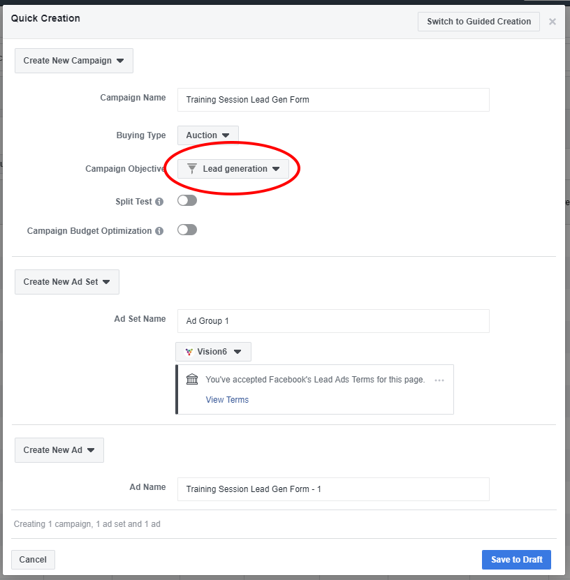 Free Facebook Lead Generation - Campaign Settings