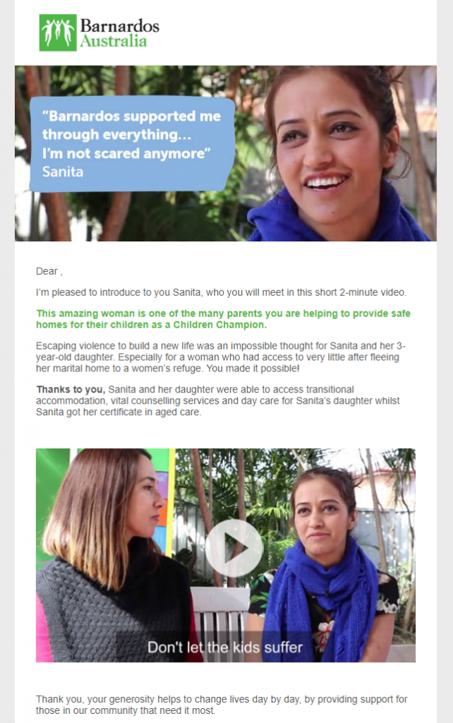 Nonprofit email example with video