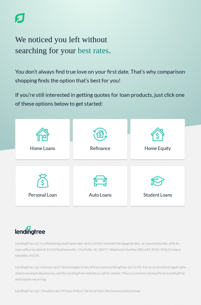 Email by Lending Tree which uses icon images