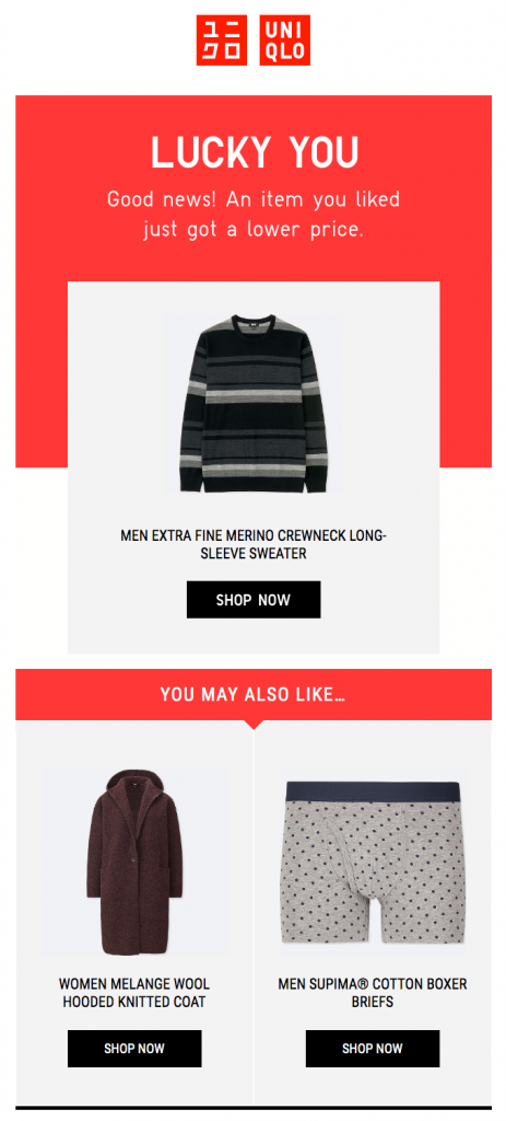 Abandoned cart email by Uniqlo