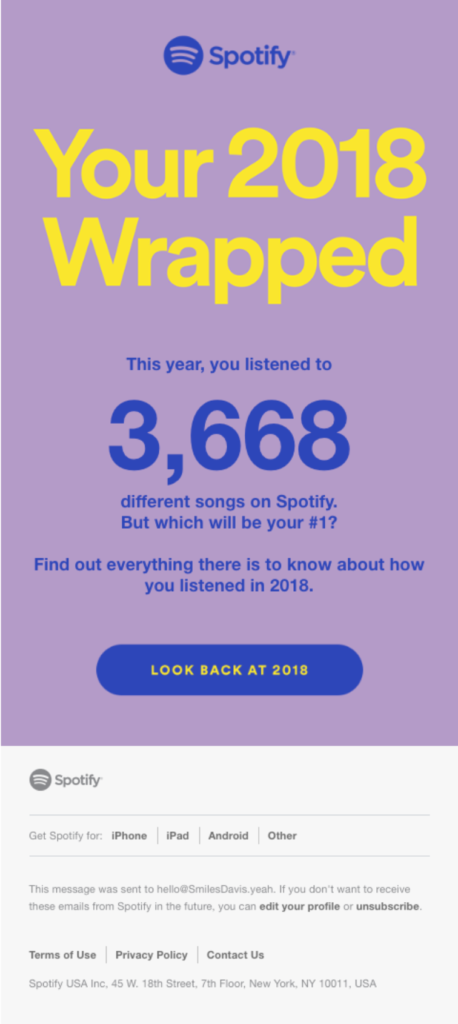 Spotify End of Year Anniversary Email