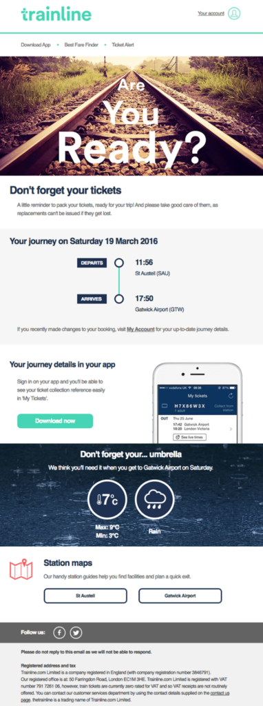 order confirmation email for a train ticket purchase