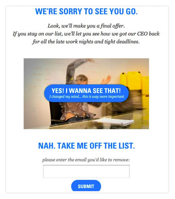 Unsubscribe email with special offer